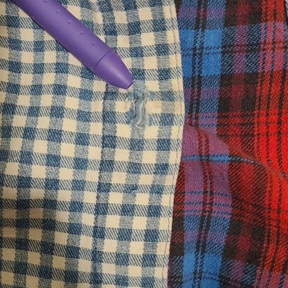 Oversized Vintage Red Blue Denim Plaid Button Flannel - Size M - Picture 8 of 9